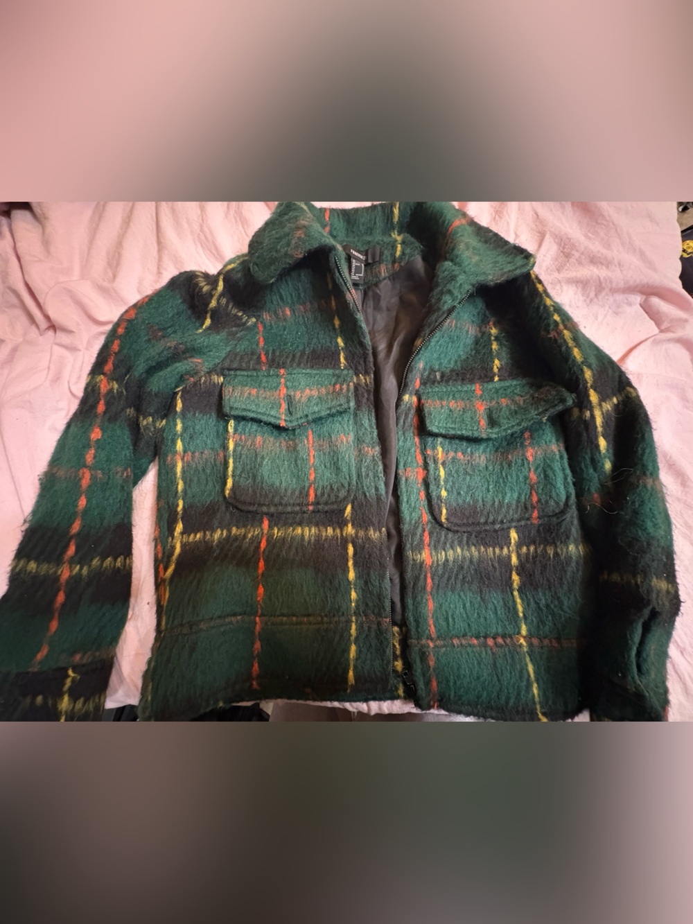 women Green Plaid Jacket - Cozy Winter Coat